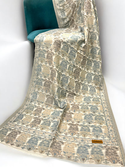 Creamy Silver Blue Floral Paisleys Kani Pashmina Hijab