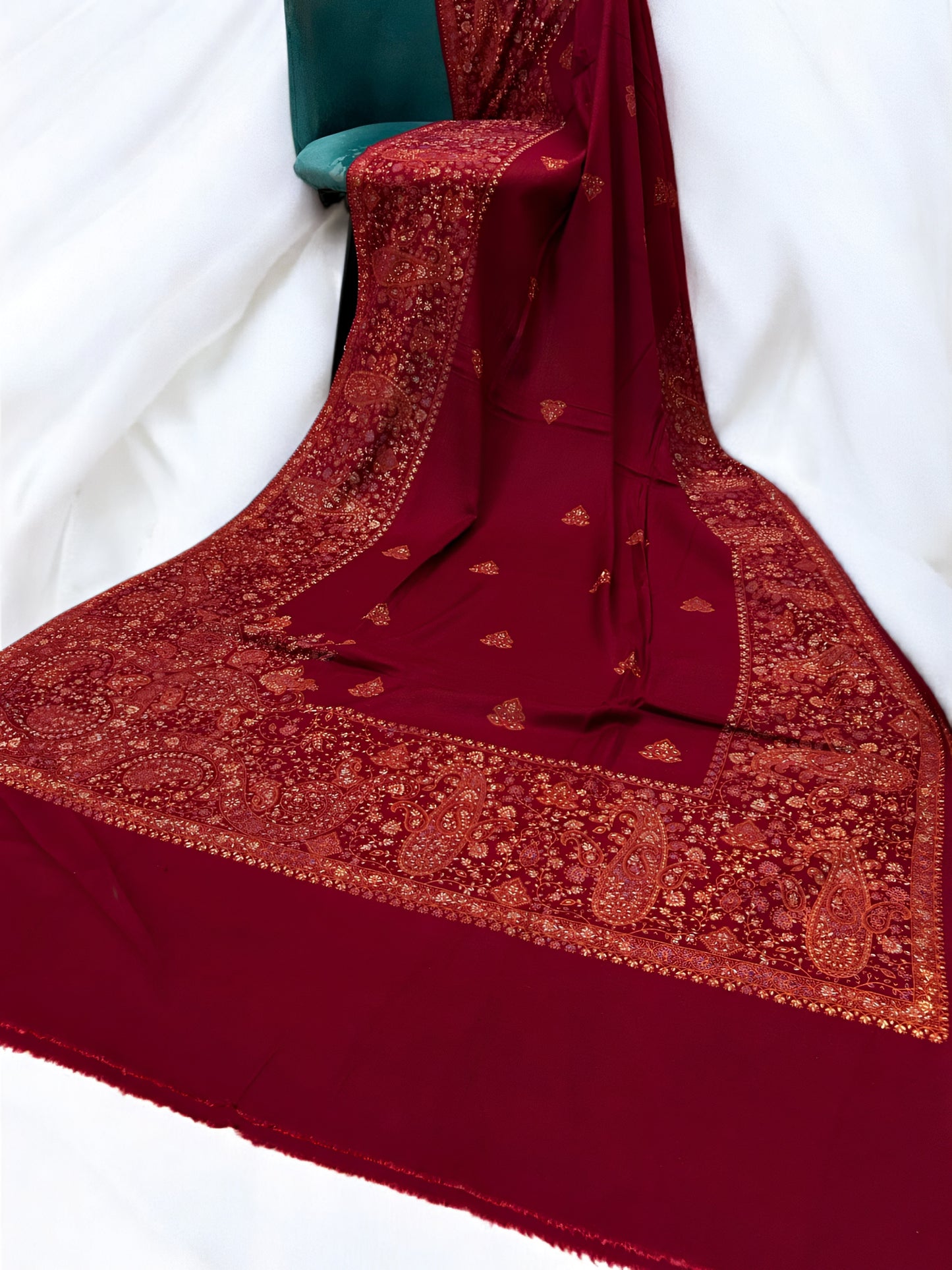 Red Coral - Hand Embroidered Paisley Kashmiri Shawl