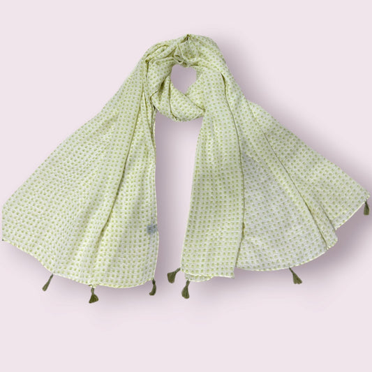Tea Green Honeycomb Printed Modal Hijab