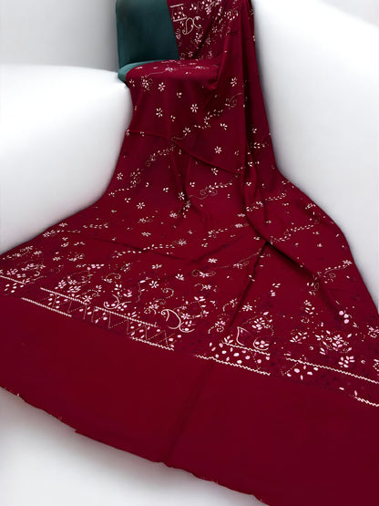 Ruby Bloom – Hand Embroidered Kashmiri Shawl