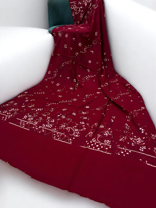 Ruby Bloom – Hand Embroidered Kashmiri Shawl