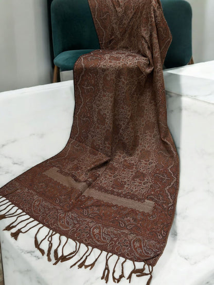 Beige Brown Rust Red Two-tone Paisley Pashmina Hijab