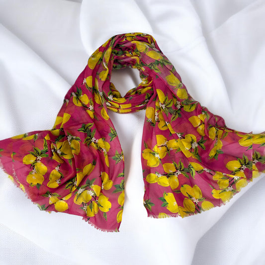 Hot Pink Lemons Printed Lawn Hijab