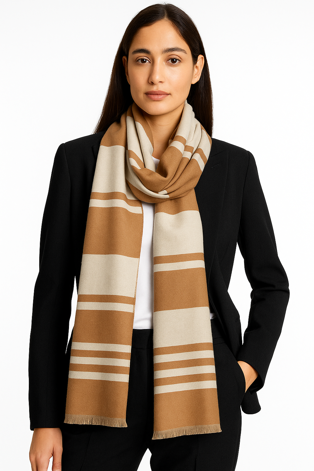 Luxury Branded Wool Scarf - Cappuccino White