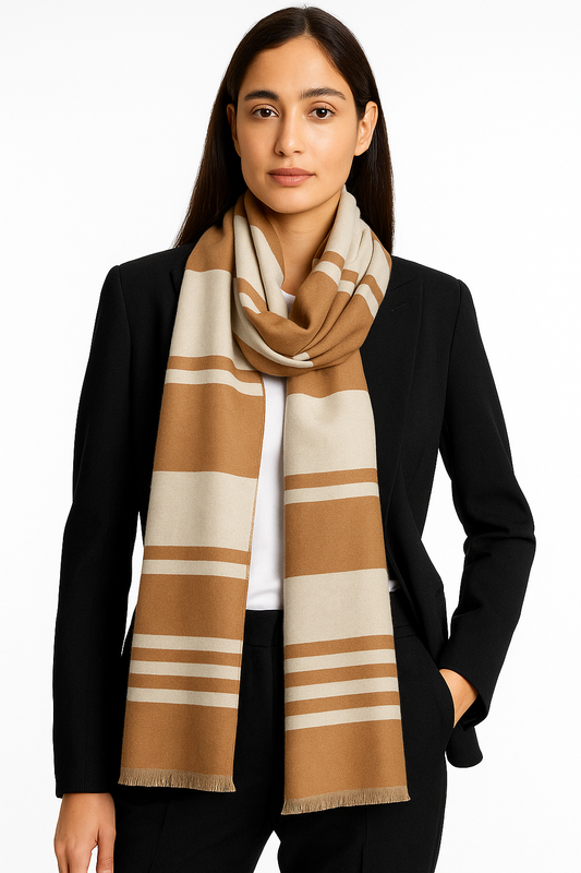 Luxury Branded Wool Scarf - Cappuccino White