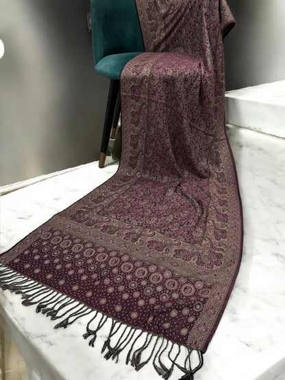 Wine Purple Fawn Dotted Two-tone Paisley Pashmina Hijab