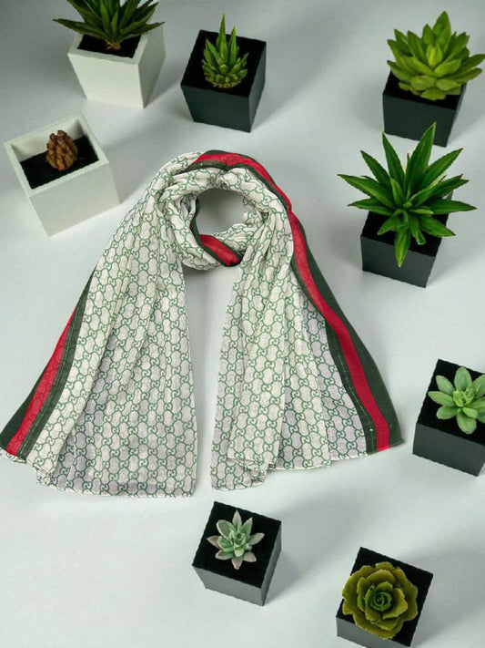 White Green Gucci Printed Modal Hijab