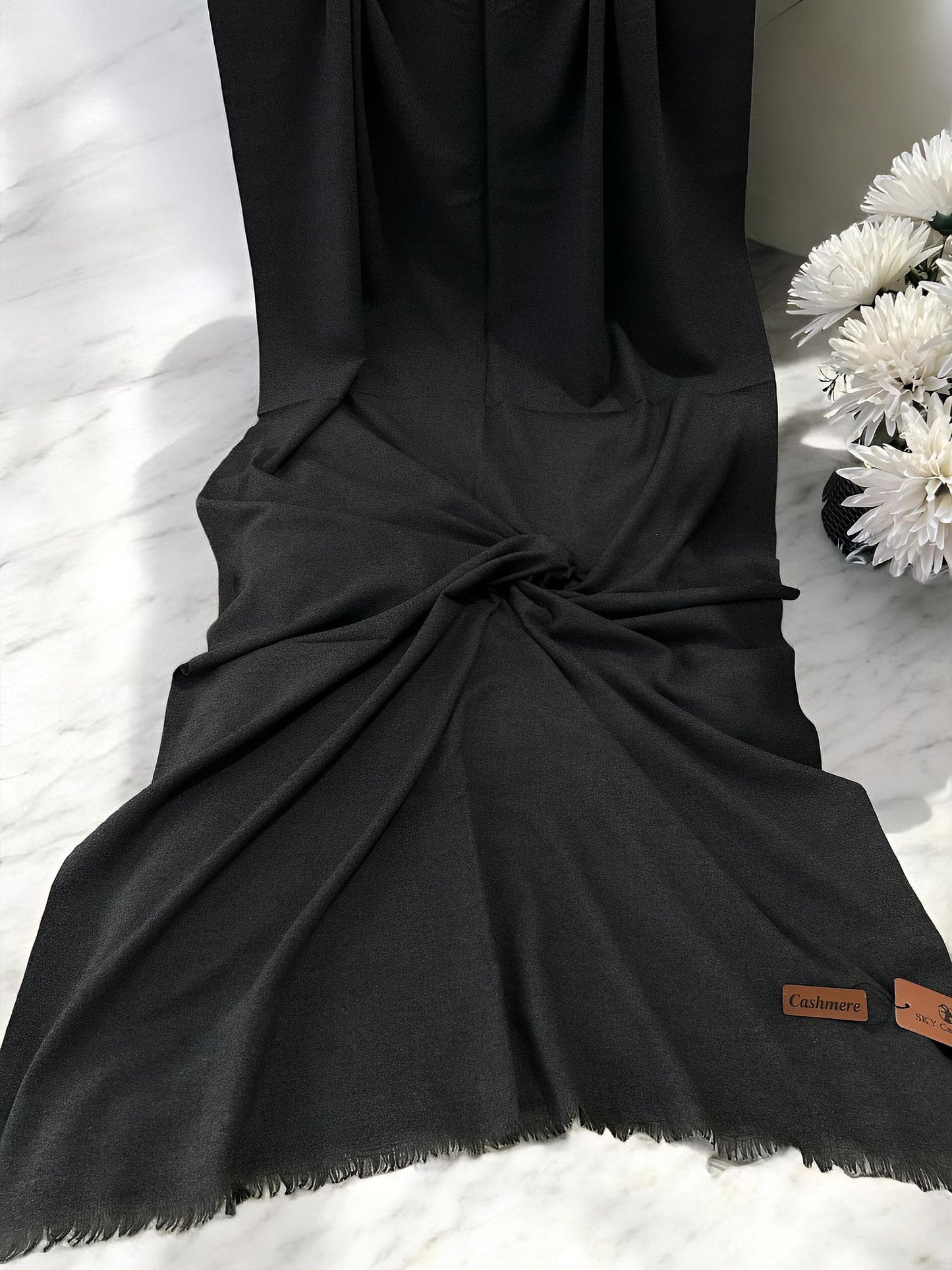 Plain Cashmere Hijab Scarf - Smoke Black
