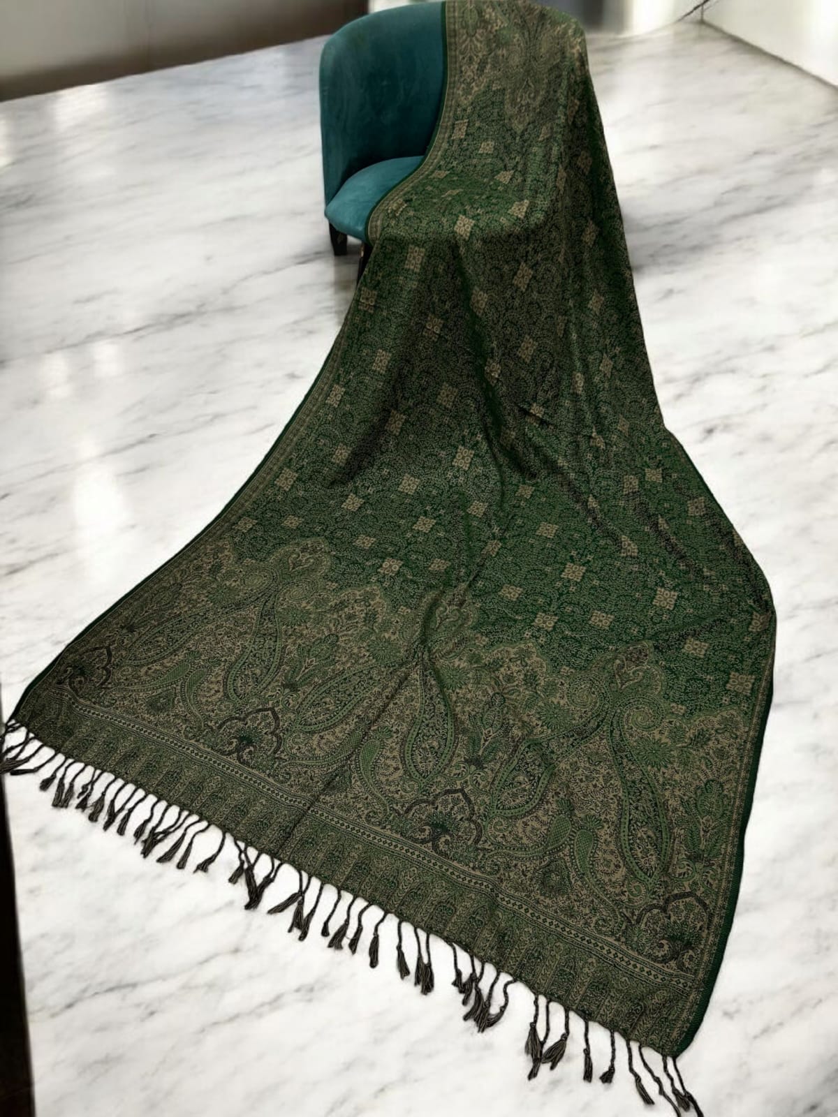 Threadwork Paisley Pashmina Shawl - Avocado Beige