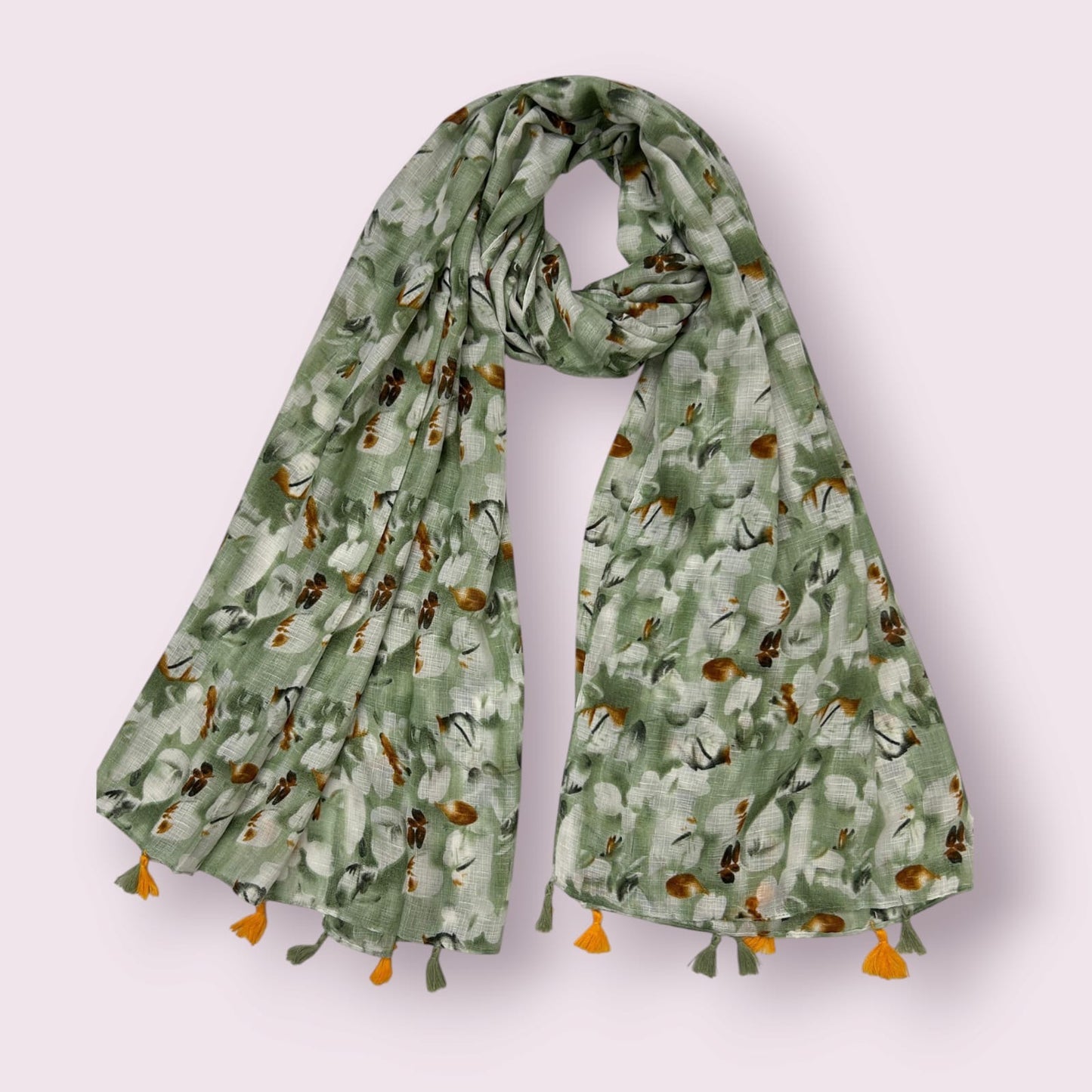 Pistachio Green Rust Floral Printed Modal Hijab