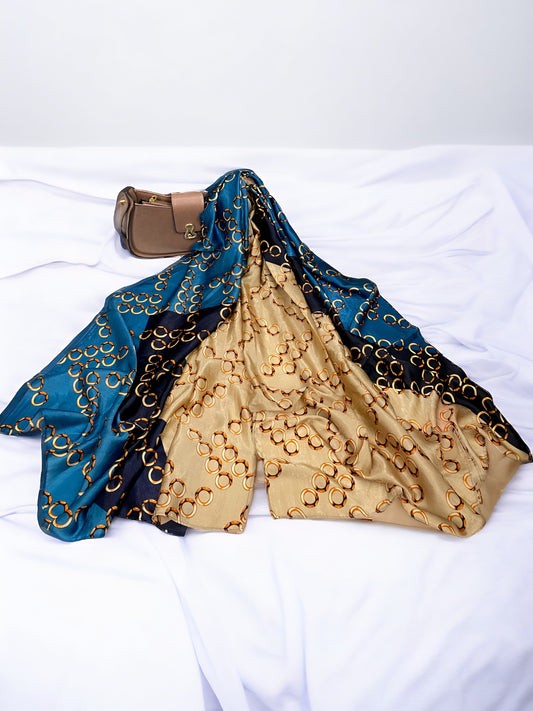 Large Satin Silk Scarf - Bronze rings