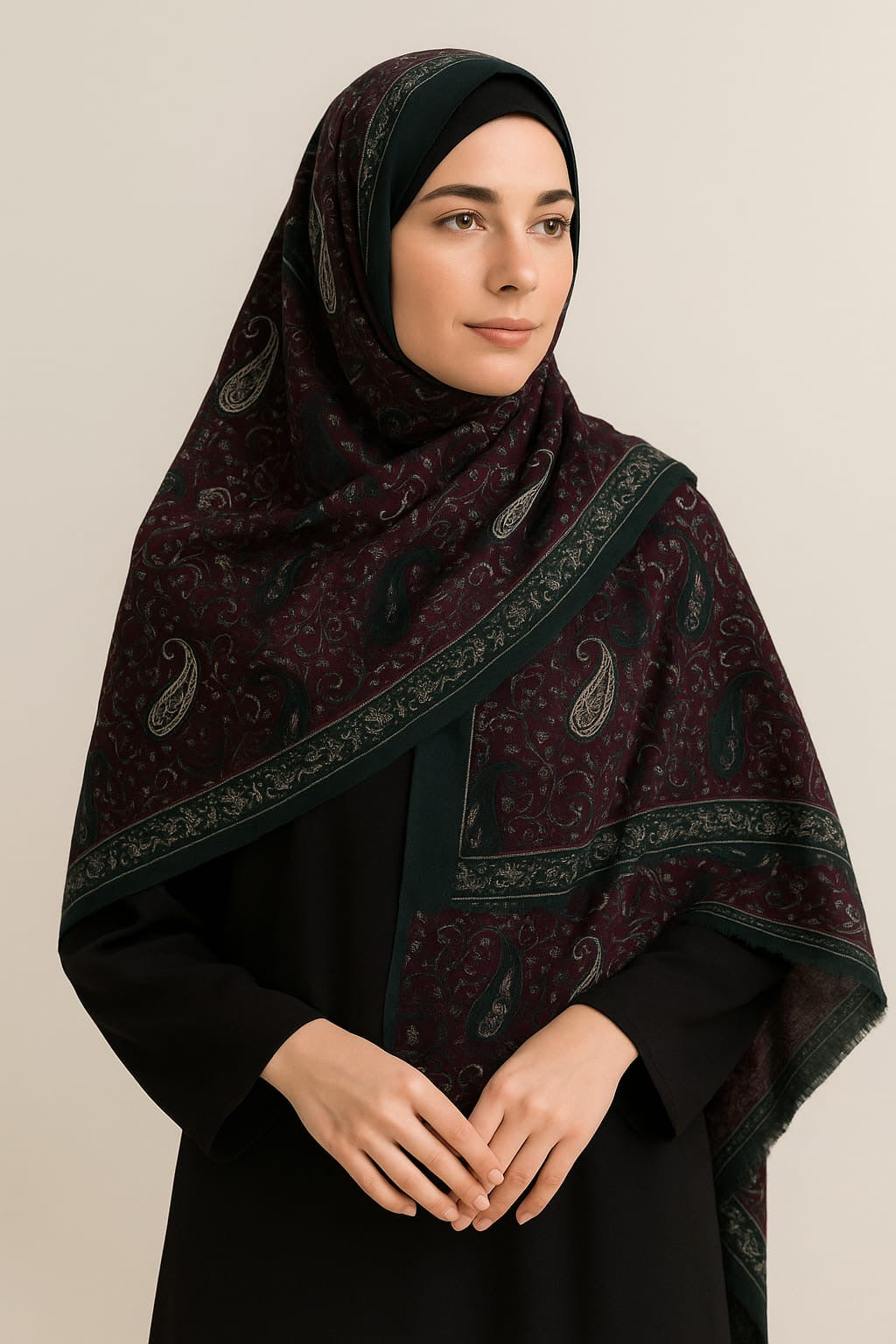 Pashmāra Shawl - Wine Green Paisley