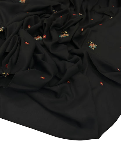 Black Floral Embroidered Plain Shaal