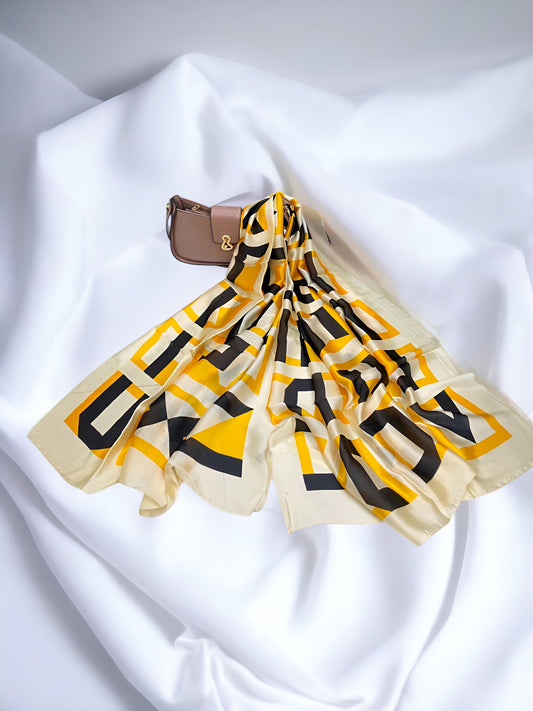 Large Satin Silk Scarf - Cream Stripes