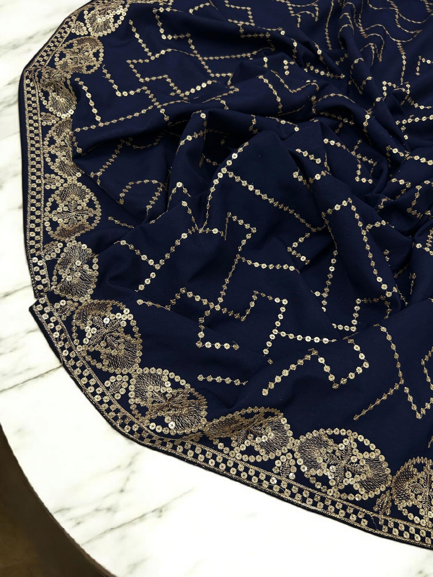 Navy Gold Sequence Bridal Embroidered Shaal