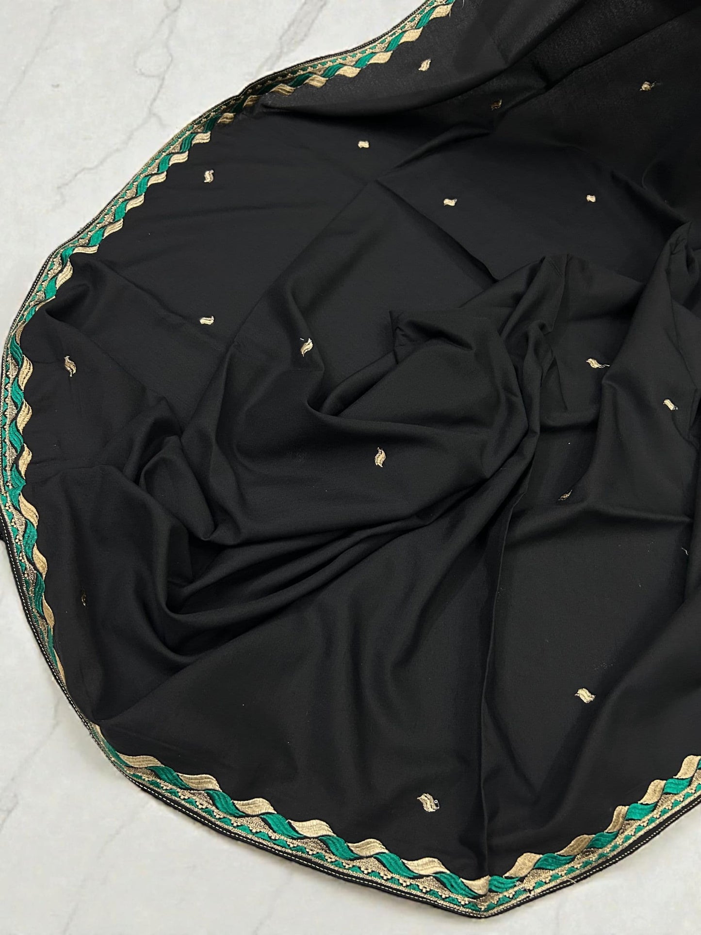 Black Sea Green Cream Embroidered Shaal