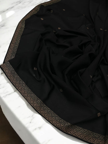 Black Double Border Embroidered Shaal