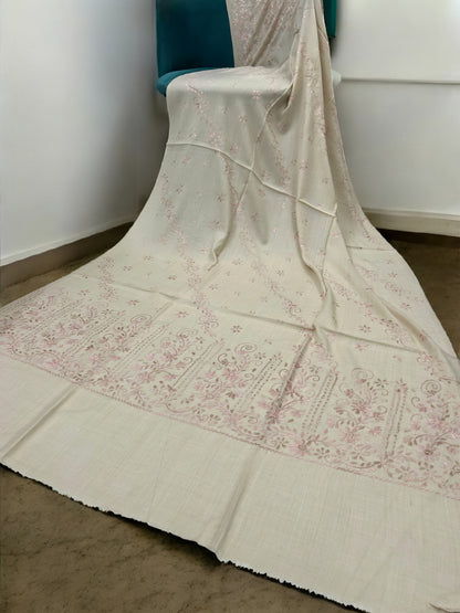 Ivory Whisper – Hand Embroidered Kashmiri Shawl