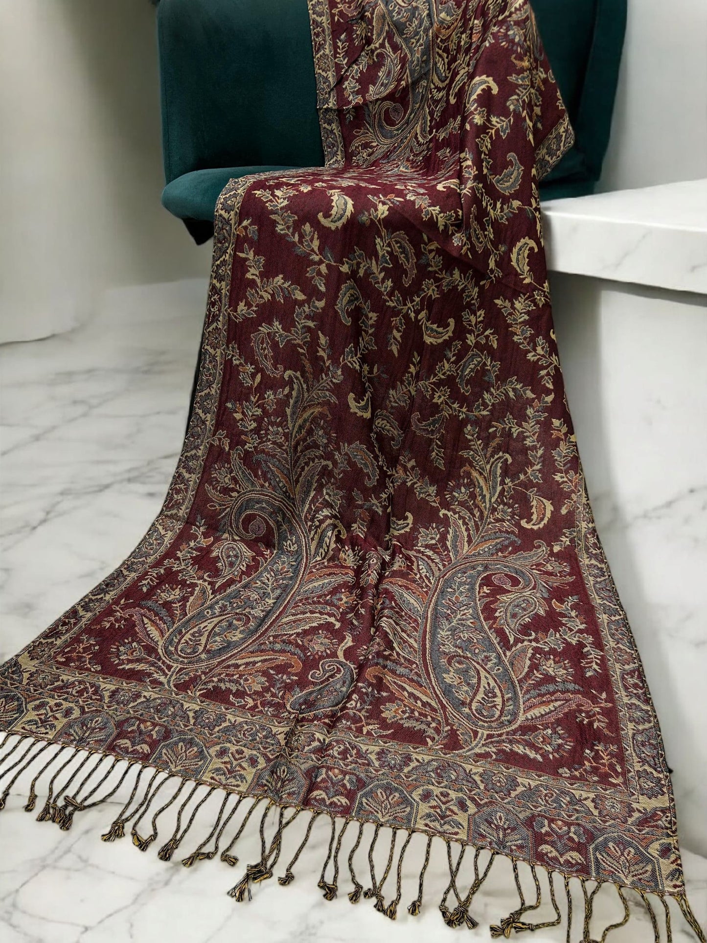 Fox Brown Mint Curved Paisley Pashmina Hijab