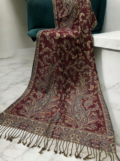 Fox Brown Mint Curved Paisley Pashmina Hijab