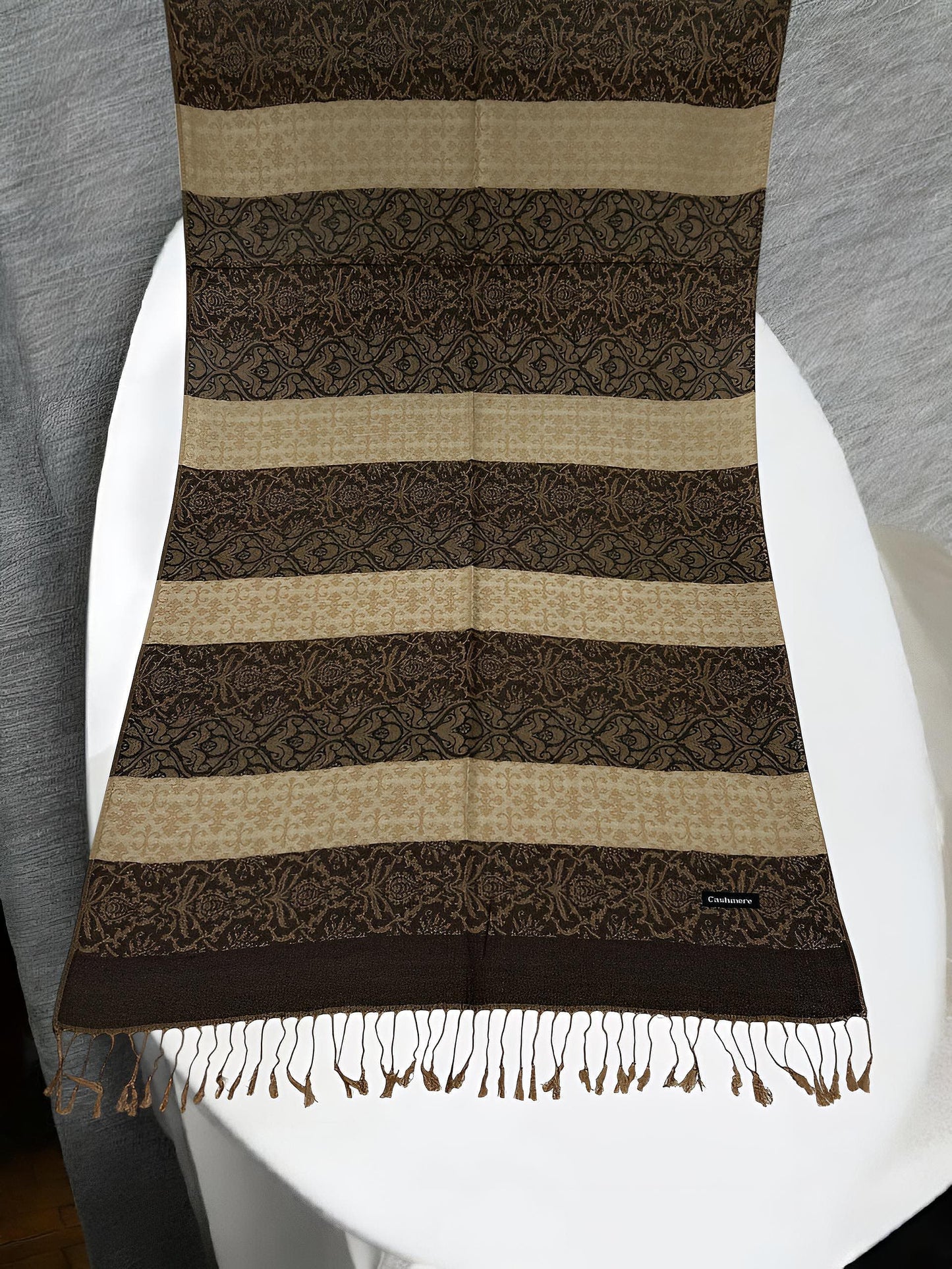 Chocolate Brown Beige Damask Pashmina Hijab