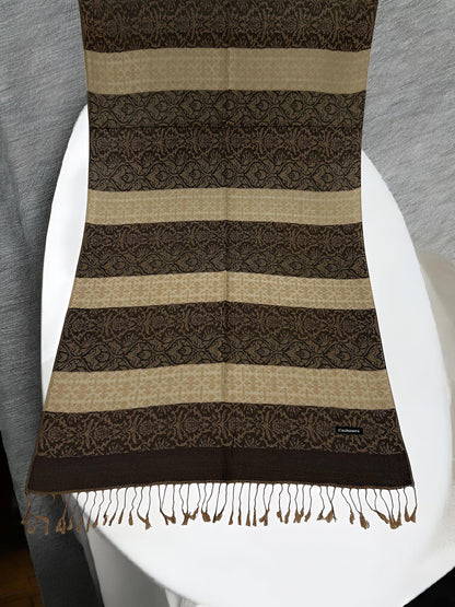 Chocolate Brown Beige Damask Pashmina Hijab