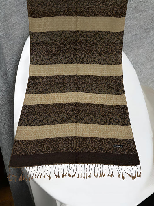 Chocolate Brown Beige Damask Pashmina Hijab