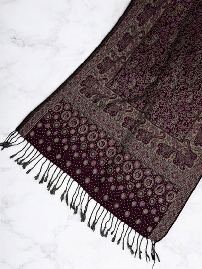 Plum Nude Pink Dotted Two-tone Paisley Pashmina Hijab