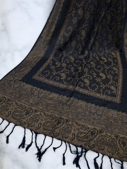 Black Beige Brown Two-tone Paisley Pashmina Hijab