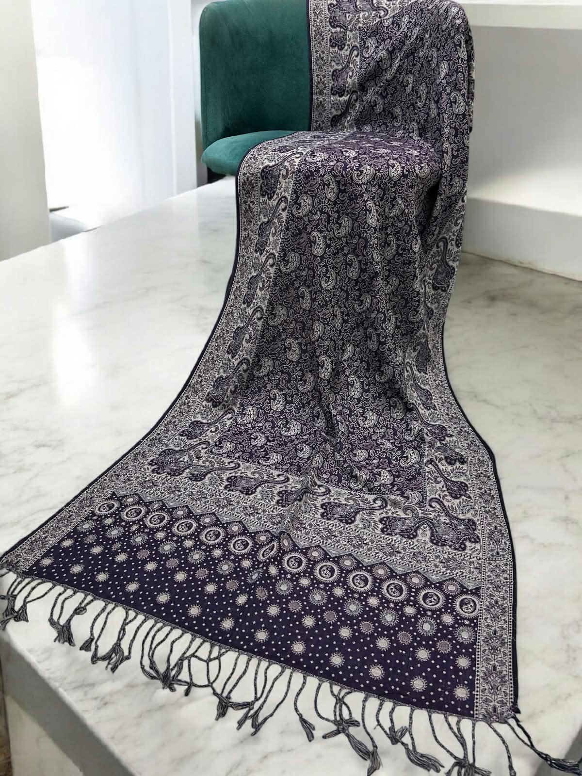 Eggplant Purple Silver Dotted Dual Tone Pashmina Hijab