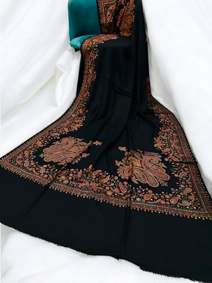 Black Multi - Hand Embroidered Paisley Kashmiri Shawl