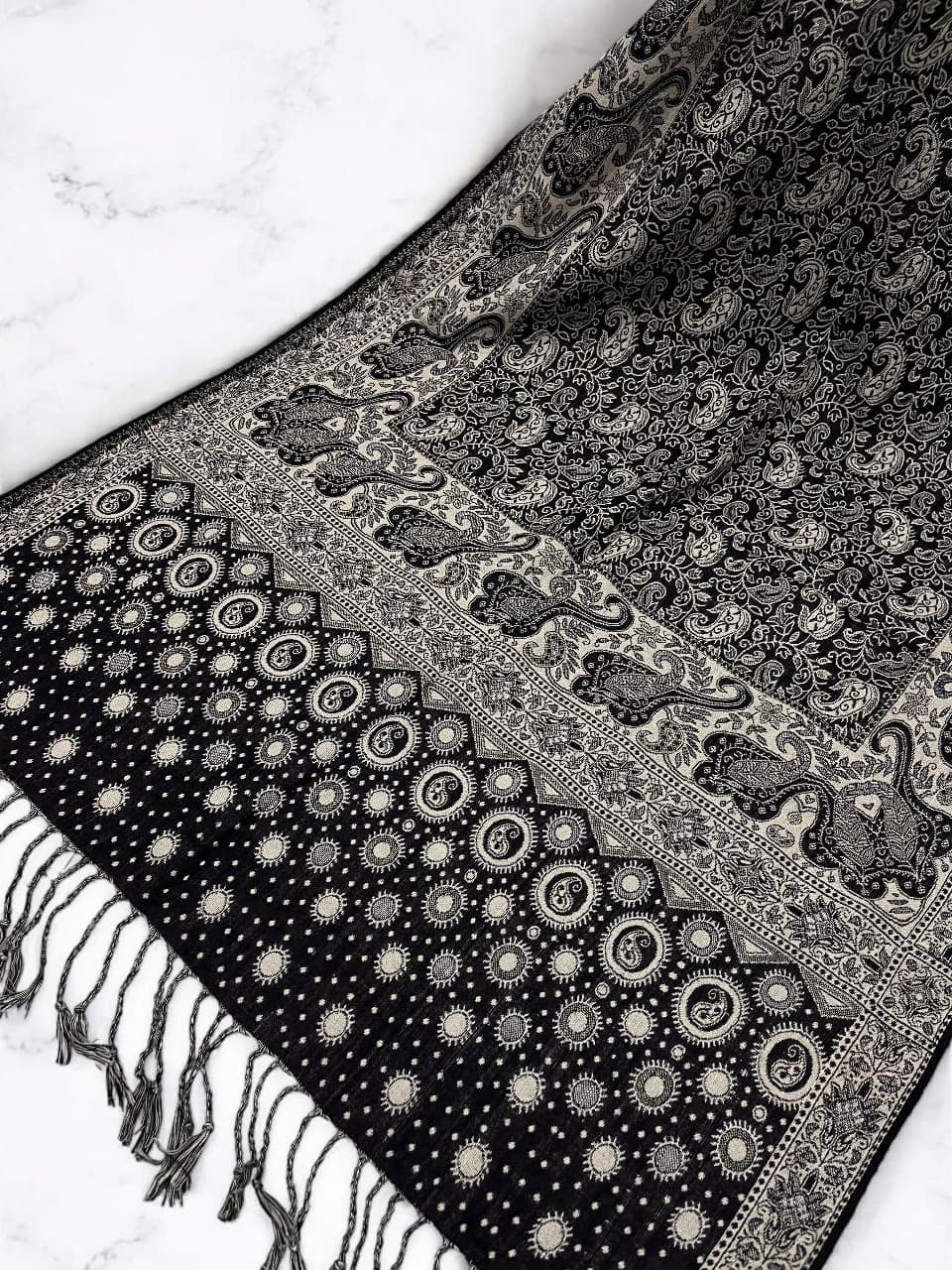 Black Ash White Dotted Two-tone Paisley Pashmina Hijab