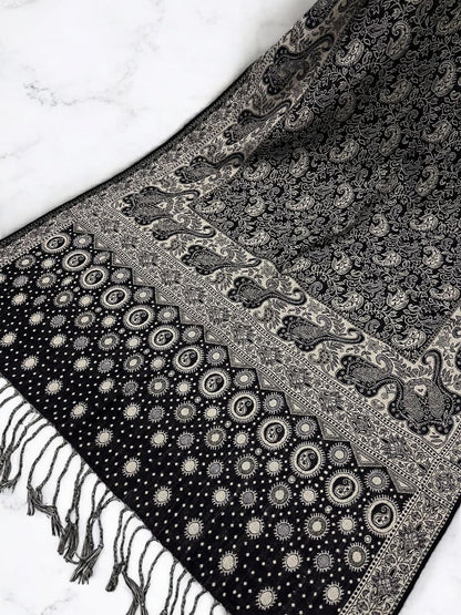 Black Ash White Dotted Two-tone Paisley Pashmina Hijab