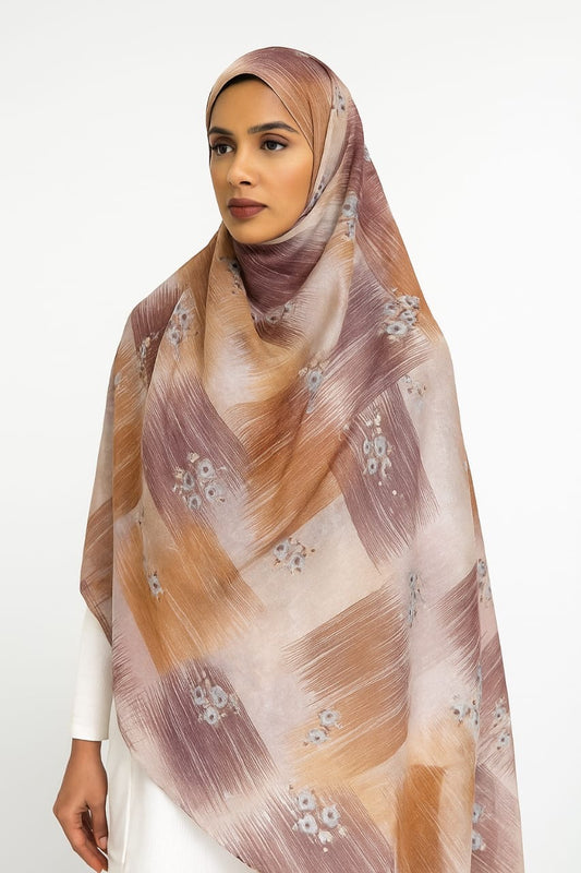 Bronze Mauve Sketches Patterned Printed Modal Hijab