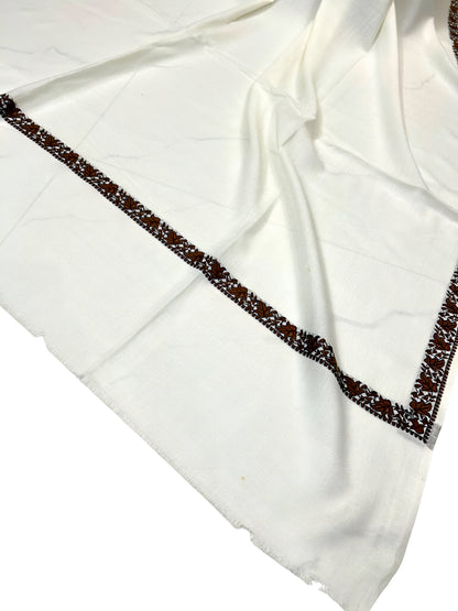 White - Plain Kashmiri Border Shawl