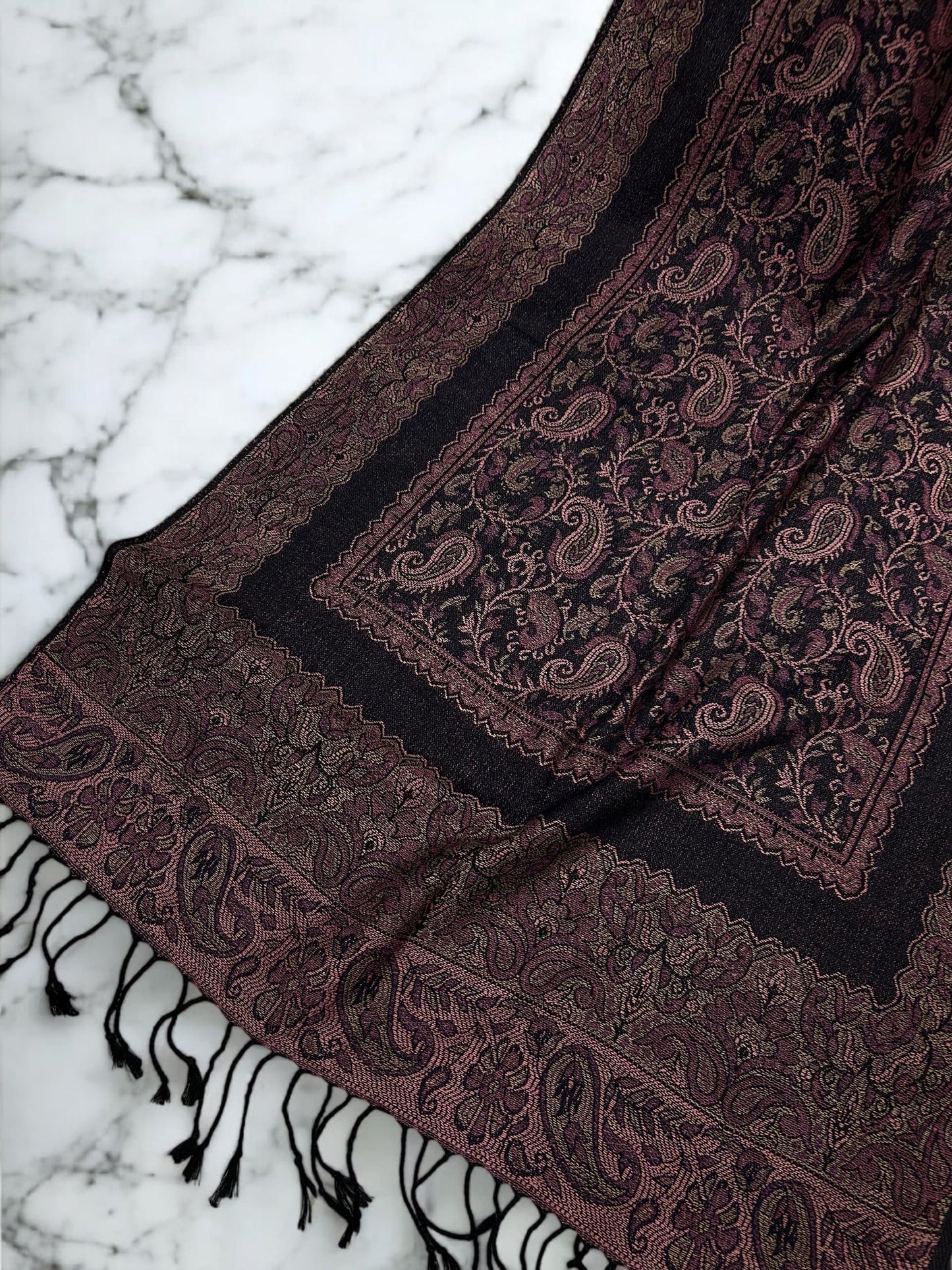 Black Pastel Pink Two-tone Paisley Pashmina Hijab