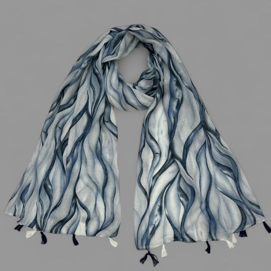 Midnight Blue Waves Printed Modal Hijab