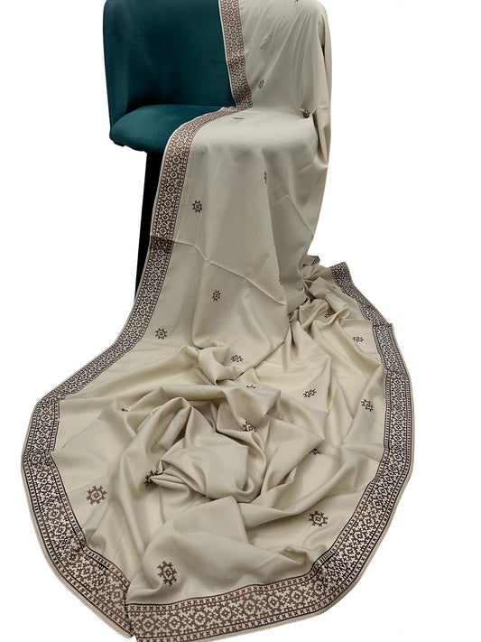 Ash White Rosewood Embroidered Border Shaal