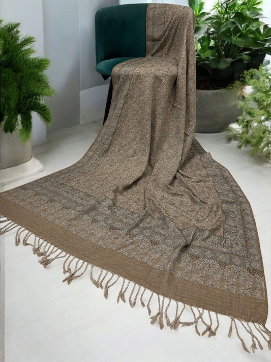 Threadwork Paisley Pashmina Shawl - Beige Tea Rose