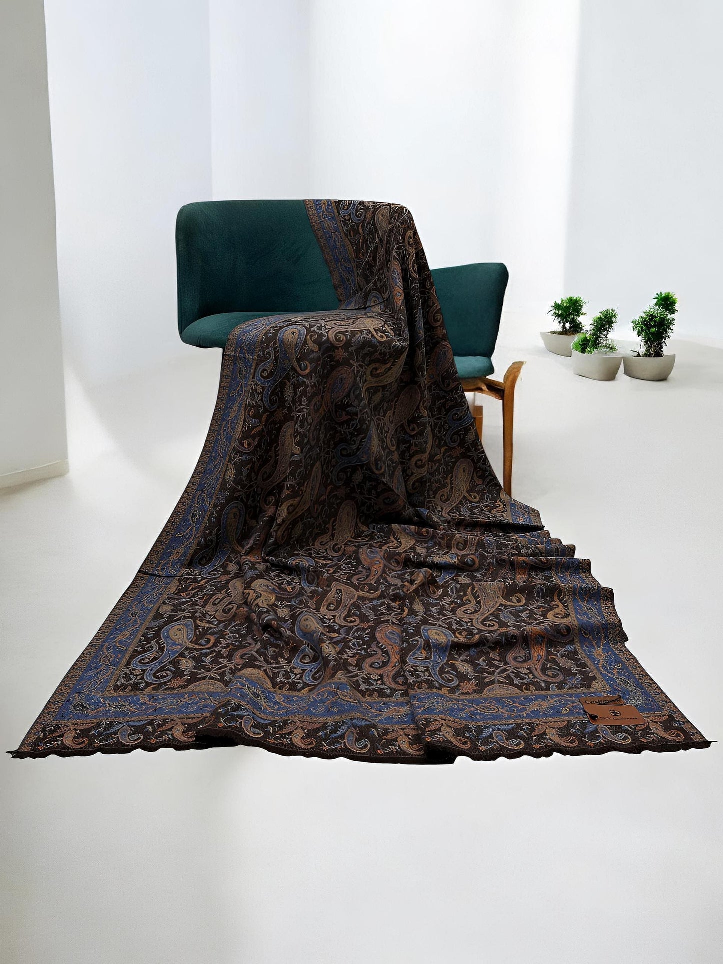 Pashmāra Shawl - Indigo Brown Paisley