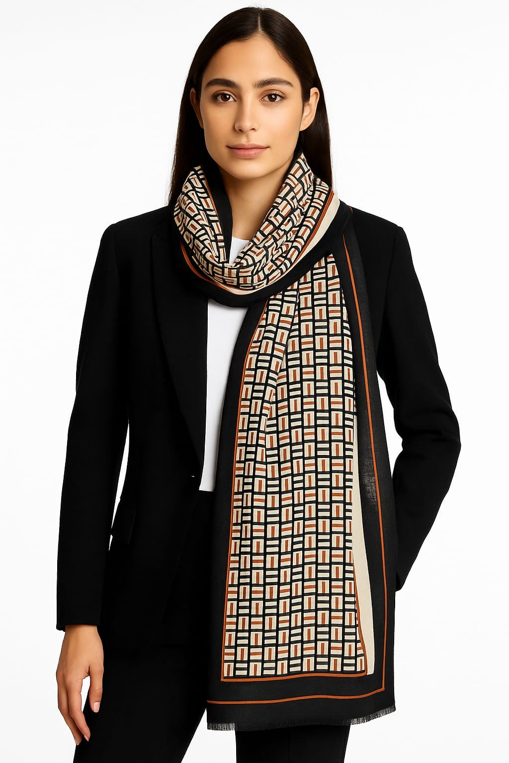 Printed Viscose Wool Hijab - Black Brown Maze