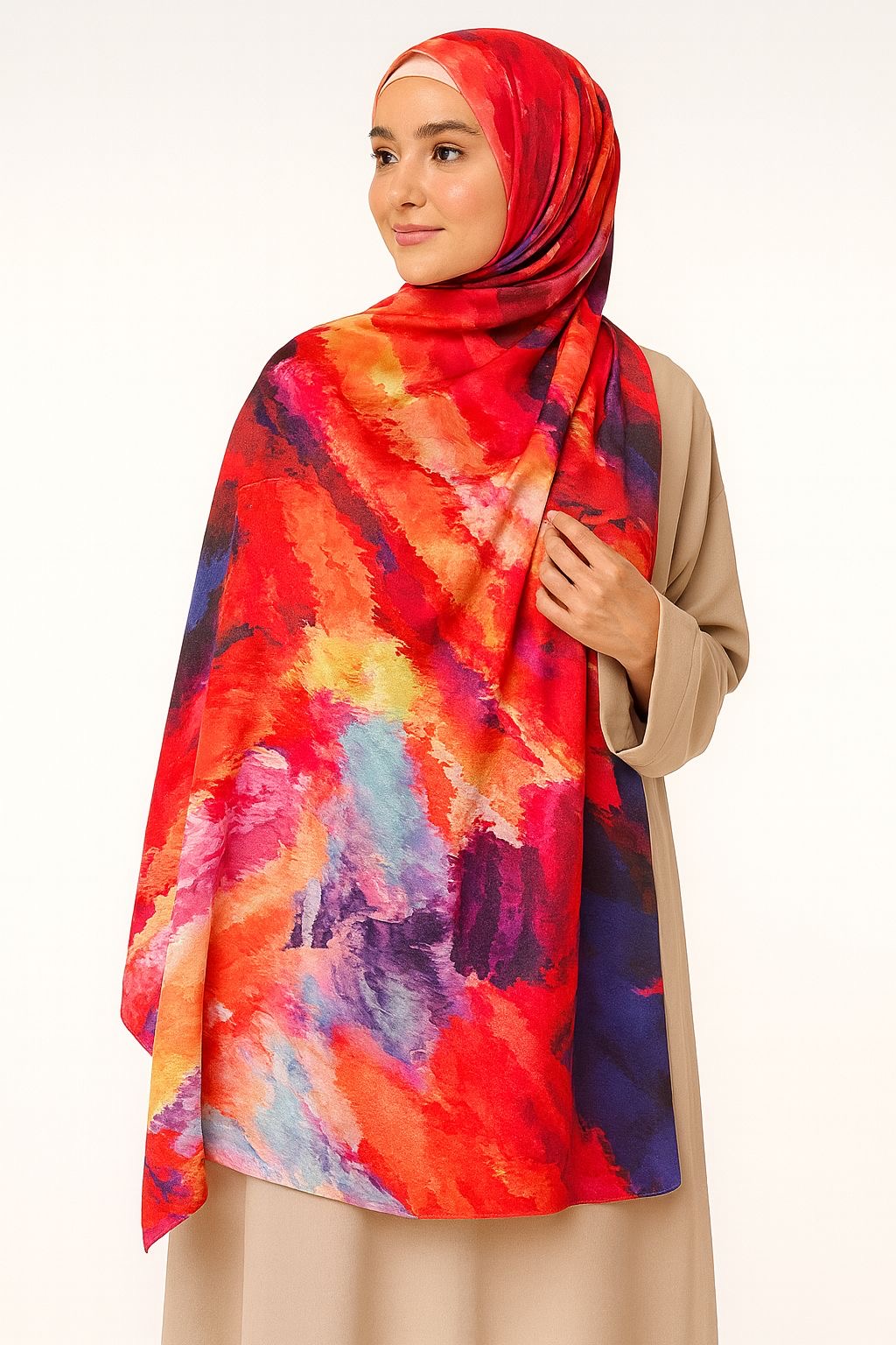 Large Satin Silk Scarf - Flaming Orange Splash