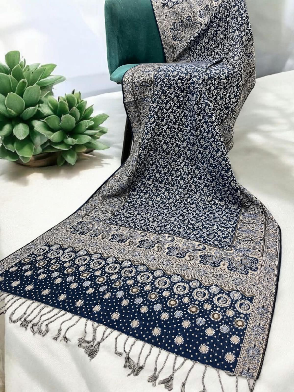 Navy Blue Fawn Dotted Dual Tone Pashmina Hijab
