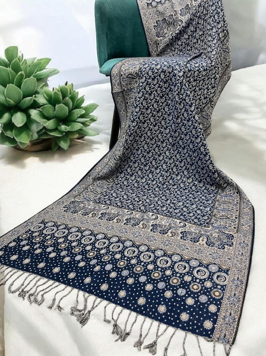 Navy Blue Fawn Dotted Dual Tone Pashmina Hijab