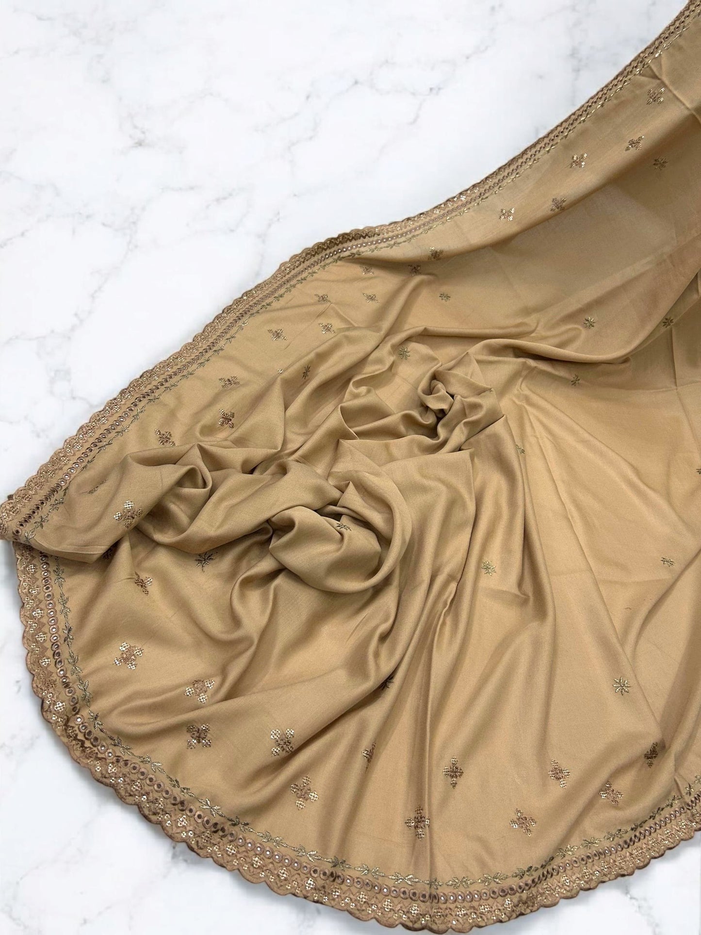 Light Brown Fancy Sequence Embroidered Shaal