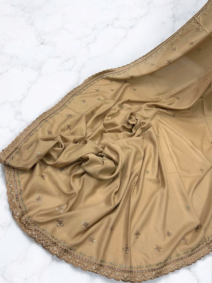 Light Brown Fancy Sequence Embroidered Shaal