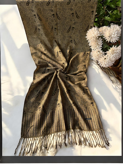 Beige Brown Paisley Pashmina Hijab Shaal