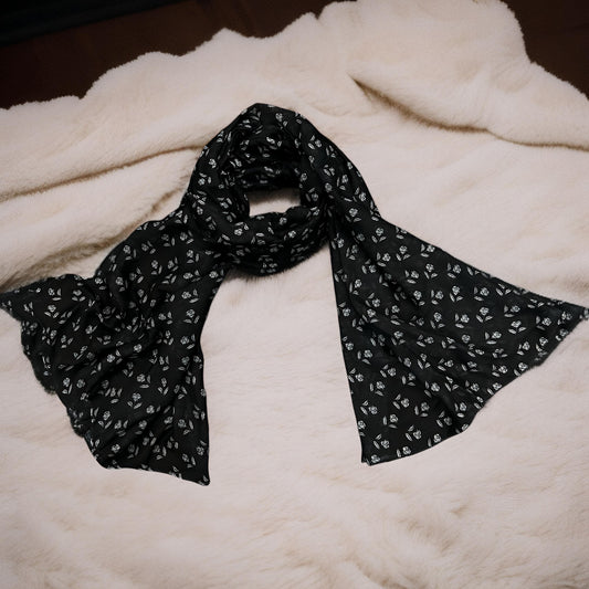 Black White Roses Printed Modal Hijab