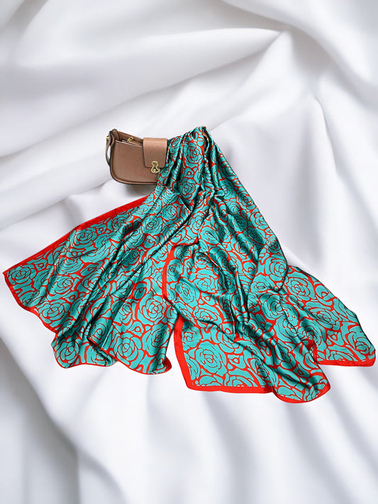 Large Satin Silk Scarf - Blue Beauty