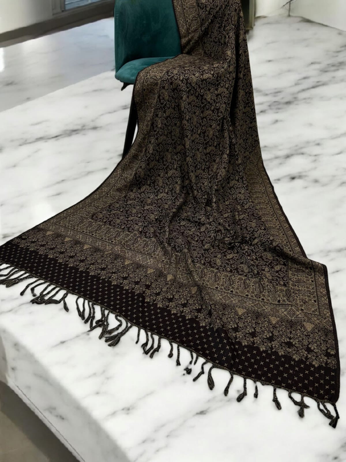 Pashmina Shawl - Black Coffee Beige